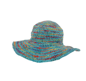 Hand Crochet: Crochet Hat Rainbow Girl Turquoise Base
