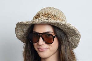 Crochet Smiley Morning Natural Flowers Hemp & Cotton Hat