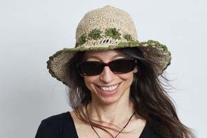 Crochet: Crochet Smiley Morning Green Flowers Hemp & Cotton Hat