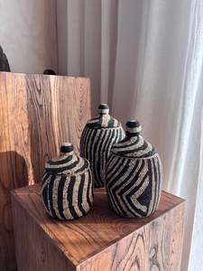 Beaded Canister - Natural / Black
