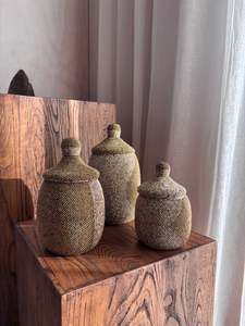 Beaded Canister - Gold / Natural