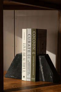 Homewares Objects: Black Marble Bookends - pair