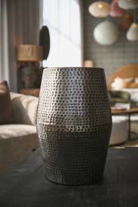 Hammered Brass Stool in Pewter