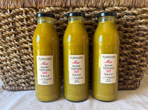 Products: Green tomato hot sauce (spray free) 350ml