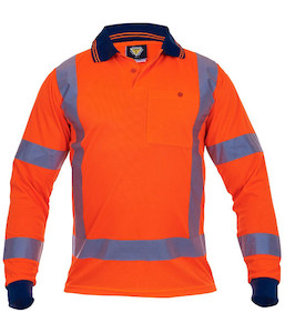 Polos: PCP1220 Caution Hi-Vis TTMC-W22 Long Sleeve Microfibre Polo, Orange, Sizes S to 13XL - Safety Equipment NZ, Tauranga, Hamilton, Cambridge, Rotorua, BOP