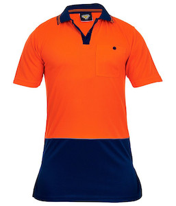 Polos: PCP1210 Caution Hi-Vis Day Only Microfibre Polo, Orange/Navy, Sizes S to 13XL - Safety Equipment NZ, Tauranga, Hamilton, Cambridge, Rotorua, BOP