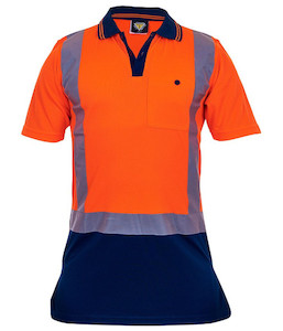 Polos: PCP1211 Caution Hi-Vis Day/Night Microfibre Polo, Orange/Navy, Sizes S to 13XL - Safety Equipment NZ, Tauranga, Hamilton, Cambridge, Rotorua, BOP