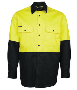 6HWSL JB's Hi-Vis Day Only Long Sleeve 150g Cotton Work Shirt, Yellow/Black, Siz&hellip;