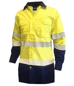 Shirts: 801133 Safe-T-Tec Day/Night 155gsm RIPSTOP Cotton Shirt, Yellow/Navy, Sizes S to 8XL - Safety Equipment NZ, Tauranga, Hamilton, Cambridge, Rotorua, BOP