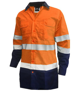 Shirts: 801134 Safe-T-Tec Day/Night 155gsm RIPSTOP Cotton Shirt, Orange/Navy, Sizes S to 8XL - Safety Equipment NZ, Tauranga, Hamilton, Cambridge, Rotorua, BOP