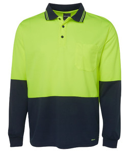 6HVPL JB's Hi Vis Long Sleeve Traditional Polo, Lime/Navy, Sizes 2XS to 8XL/9XL &hellip;