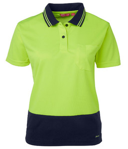 Polos: 6LHCP JB's Ladies Hi Vis Short Sleeve Comfort Polo, Lime/Navy, Sizes 6 to 30 - Safety Equipment NZ, Tauranga, Hamilton, Cambridge, Rotorua, BOP