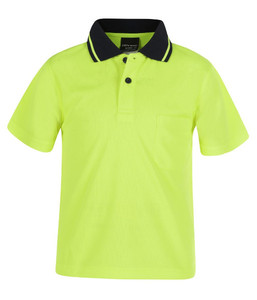 Children's Collection: 6HVNC JB's Childrens Hi Vis Non Cuff Traditional Polo, Lime, Sizes 2 to 10 - Safety Equipment NZ, Tauranga, Hamilton, Cambridge, Rotorua, BOP
