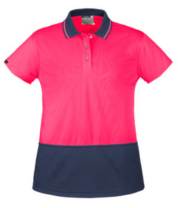 ZH731 Syzmik Womens Hi Vis Day Only Short Sleeve Basic Polo, Pink/Navy, Sizes 4 &hellip;