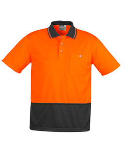 Polos: ZH231 Syzmik Unisex Hi Vis Day Only Short Sleeve Basic Polo, Orange/Charcoal, Sizes 2XS to 7XL - Safety Equipment NZ, Tauranga, Hamilton, Cambridge, Rotorua, BOP