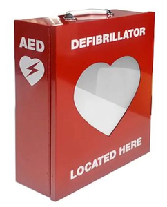 Red Defibrillator Metal Cabinet with Transparent Heart - Safety Online