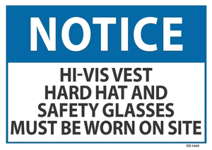 Notice HiVis Vest Hard Hat Safety Glasses Must Be Worn - Safety Online