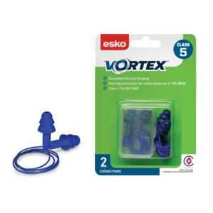 Vortex Earplugs Blue Corded Reusable Class 4 2 Pack Comfortable Noise Protection