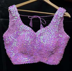 Lavender Pink color floral sequined work padded blouse (extra fabric inside to e&hellip;
