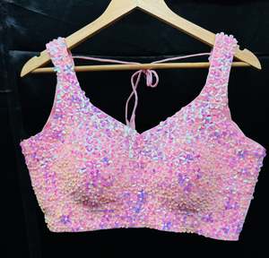 Blush Pink color floral sequined work padded blouse (extra fabric inside to expa&hellip;