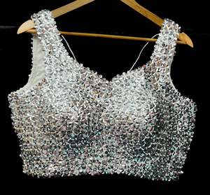 Silver color floral sequined work padded blouse (extra fabric inside to expand t&hellip;