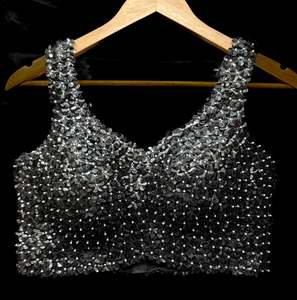 Black color floral sequined work padded blouse (extra fabric inside to expand th&hellip;