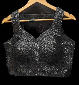 Black color floral sequined work padded blouse (extra fabric inside to expand th&hellip;