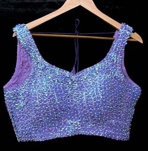 Dark Lavener Purple color floral sequined work padded blouse (extra fabric insid&hellip;