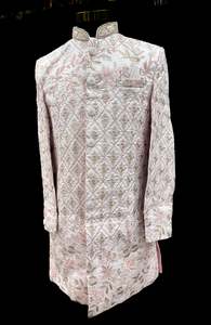 Indo Western: (Video clip attached )Pastel Pink color heavy embroidery work all over with hand work pearl beaded neck, buttons and sleeves design Sherwani and Pants