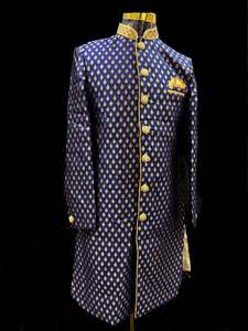 Indo Western: (Video clip attached ) Blue color silk based heavy embroidery work with all over sequinned work Jacket style Mens classy Indo western with (half sleeves Kurta ) and Pants