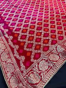 Hot Pink color Banarsi zari work Dupatta on chiffon georgette based Fabric