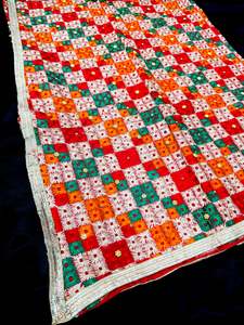Phulkari Dupatta: Pure chiffon based very Heavy work Phulkari dupatta all over stone work