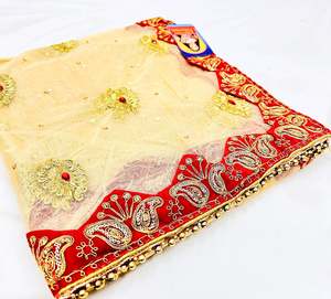 Bridal Dupatta: Netting based heavy embroidery with stone work Bridal Dupatta