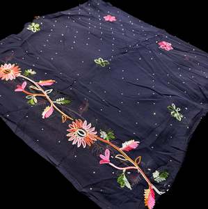 Plain Dupatta: Nevi Blue color Pure chiffon based soft embroidery work dupatta with fine stores work all over