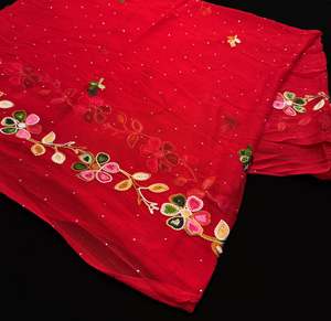 Red color Pure chiffon based soft embroidery work dupatta with fine stores work all over
