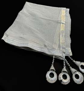 Silver color Netting based stone work design with heavy tessels & lace work dupatta