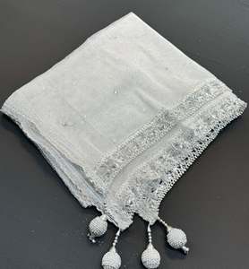 Plain Dupatta: Silver color Netting based stone work design with heavy tessels & lace work dupatta