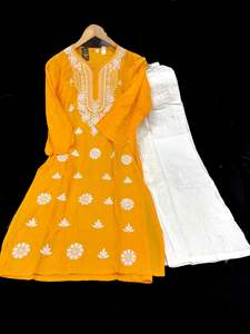 Mango Yellow color Very very soft Pure Rayon based lakhnavi work kurti with whit&hellip;