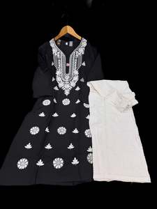 Black color Very very soft Pure Rayon based lakhnavi work kurti with white color&hellip;