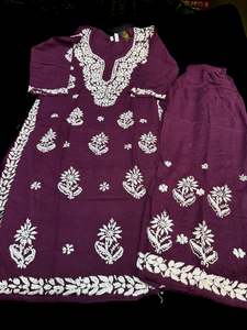 Wine color Very very soft Pure Rayon based lakhnavi work kurti with plazo pants