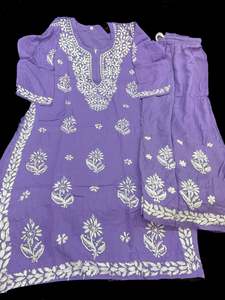 Lavender color Very very soft Pure Rayon based lakhnavi work kurti with plazo pants