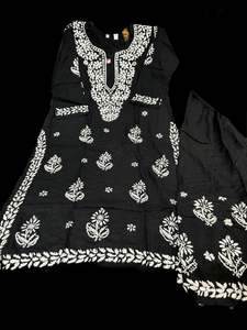 Kurtis With Pant: Black color Very very soft Pure Rayon based lakhnavi work kurti with plazo pants