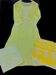 Kurtis With Pant: Pure cotton based printed work kurti with plazo pants & printed cotton dupatta