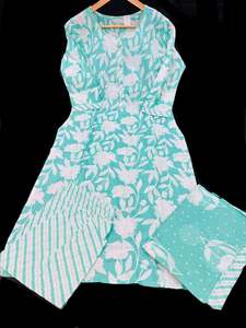 Pure cotton based printed work kurti with plazo pants & printed cotton dupatta