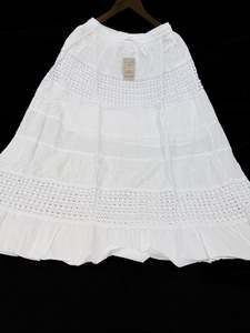 Embroidered Lucknow Chikankari White pure Cotton Skirt elastic waist (free size )