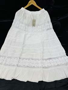 Embroidered Lucknow Chikankari White pure Cotton Skirt elastic waist (free size )