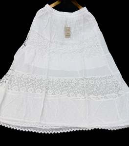 Embroidered Lucknow Chikankari White pure Cotton Skirt elastic waist (free size )