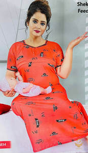 Womens Nighties Maternity Feeding Nighties: Cotton Lycra based Printed fabric(stretchable) women's nighty (size 44-46) Length-55 inch (Front button open)