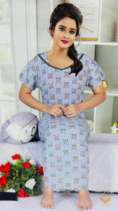 Womens Nighties Maternity Feeding Nighties: Cotton Lycra based Printed fabric(stretchable) women's nighty (size 44-46) Length-55 inch (Front button open)