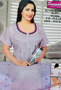 Cotton based Printed fabric women's nighty (size 46) Length-55 inch (Front button open)